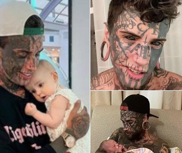 Dad whose body is completely covered in tattoos undergoes transformation for the sake of his young daughter